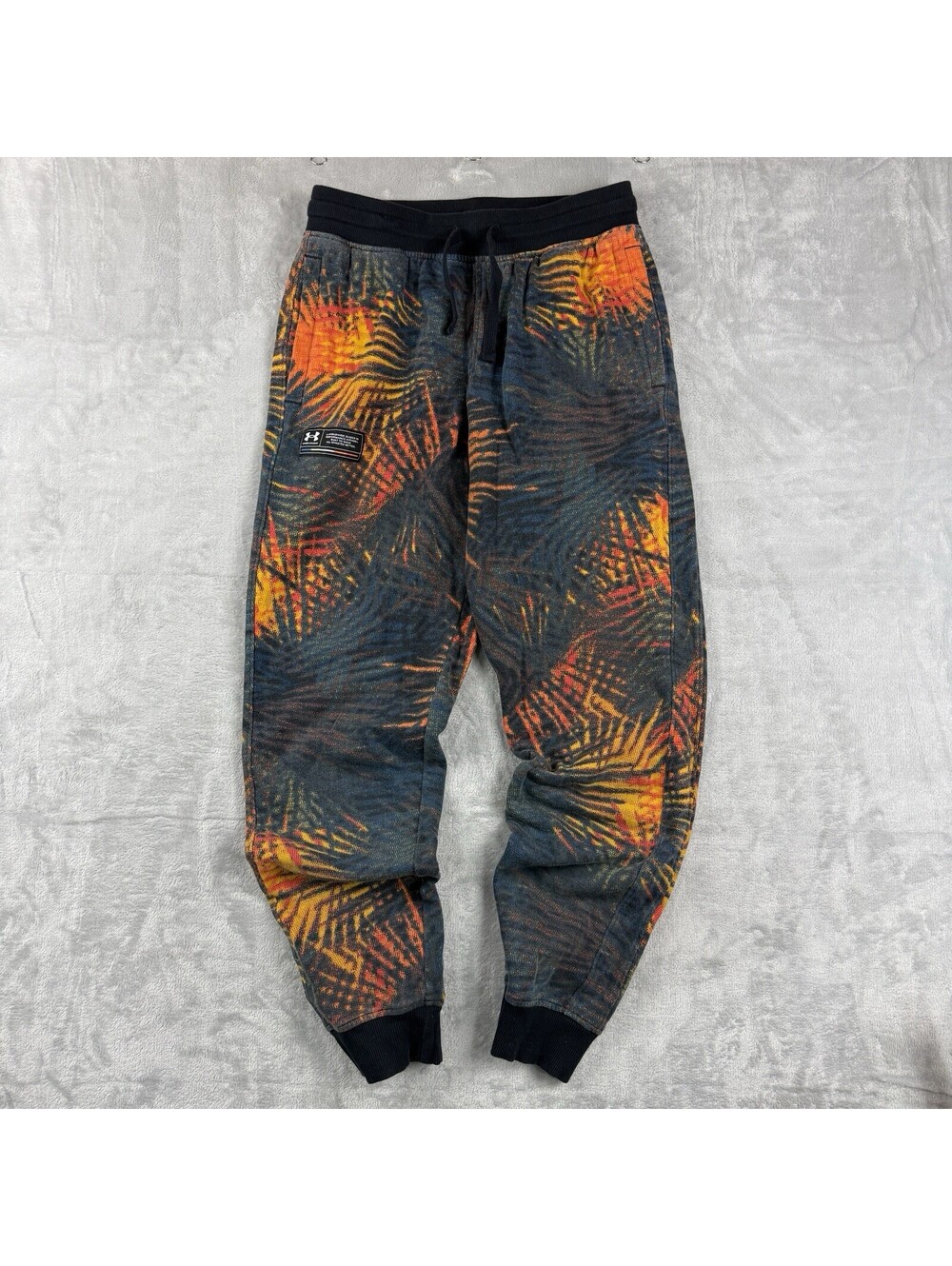 Under Armour Men’s Rival Fleece Printed Jogger Pants Tropical Orange Black Sz M